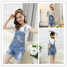 2016 plus size mouse summer lady loose ripped denim overalls casual denim shorts pants suspenders Jumpsuits Rompers women jeans