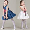 Fashion 2016 Summer Embroidery Flower Brand Designer Bow Clothing Girls Dresses Tutu Vestidos Kids Clothes Princess