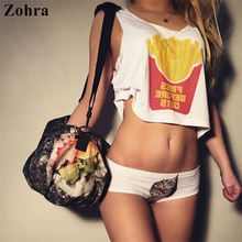 Zohra 2016 Summer Sexy Short Tank Tops French fries Print Women Crop Top Cute Sleeveless Printing Vest Women Girls fitness Camis