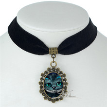 Alice in wonderland Cheshire Cat Movie jewelry Black Velvet Choker Necklace White Rabbit The Hatter Vintage