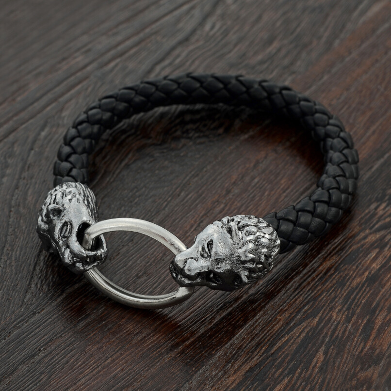 Hot sale leather Tibetan silver men bracelet titanium fashion male vintage accessories parataxis dragon bracelet men