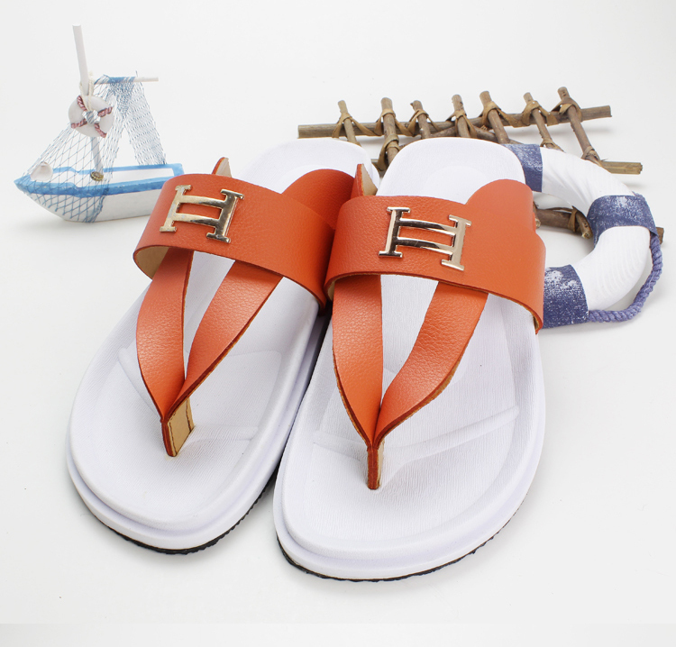 2015 New fashion brand men sandy beach genuine leather shoes male casual flip flops surf swim