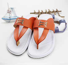 2015 New fashion brand men sandy beach genuine leather shoes male casual flip flops surf swim