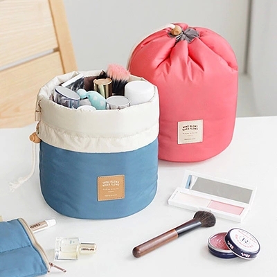 Barrel Shaped Travel Cosmetic Bag Nylon High Capacity Drawstring Elegant Drum Wash Bags Makeup Organizer Storage