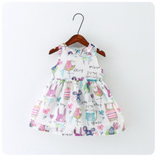 Retail 2016 new summer Children’s clothing cartoon animal splicing dress girls’ non sleeve graffiti dress