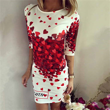 2016 Summer Mini Dresses Women Sexy Party Club Bodycon Sheath Casual Elegant Dress Print Red Heart Lovely Dresses Vestidos