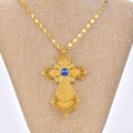 NEW Ethiopian Pendant Necklace BLUE STONE 24k gold plated African Nigeria Sudan Eritrea Kenya Eretrean jwelery