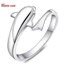 Blove coo Rings Women 2016 New Fashion Silver Plated Finger Fine Jewelry Dolphin Lovers Adjustable Open Wholesale