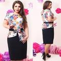 Elegant summer women dresses 2016 new plus size women clothing printed floral 6xl dress casual o