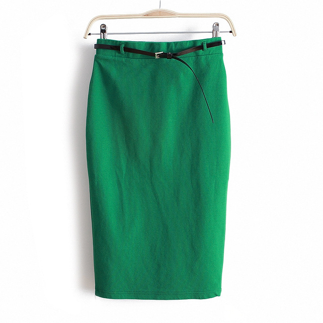 [CARZY] Candy Color Vintage Women Elastic Slim Medium-long High Waist Skirt Stretch Pockets Hip Pencil Skirt with Belt (25).jpg