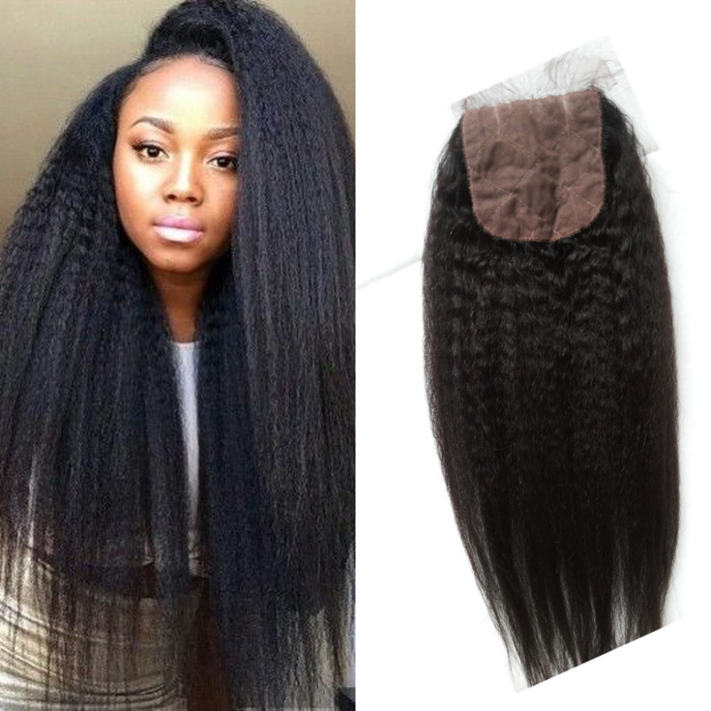 7A Silk Base Closure Brazilian Kinky Straight Human Hair Closure Bleached Knots Virgin Free Middle 3 Part Closure With Baby Hair