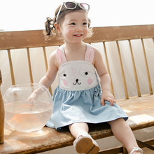 2016 Kids Girl Summer Sleeveless Dresses Baby Toddler Clothes Children Shoulder Rabbit Dress Lovely Bunny Overalls Girls Dress