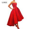 2016 Robes De Soiree High Low Red Satin Long Prom Dresses Sweetheart Formal Wedding Guest Dresses