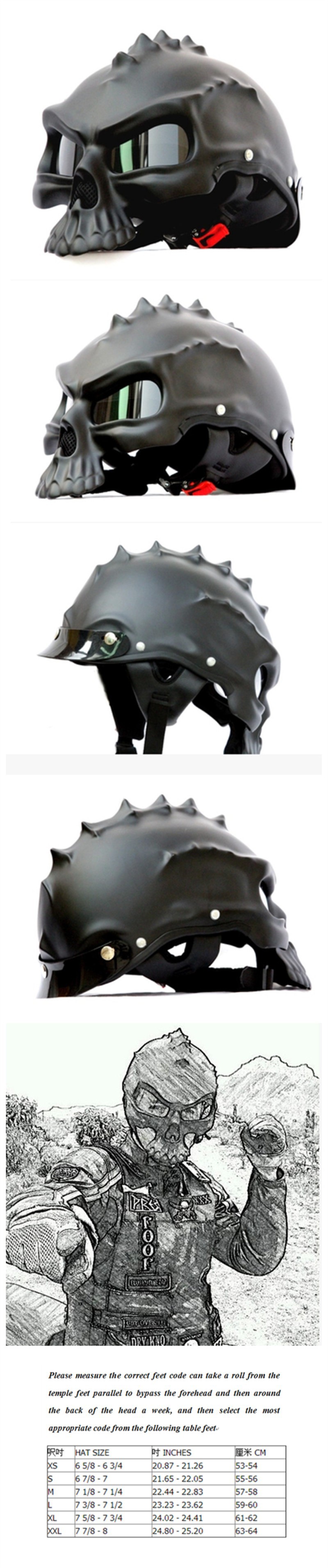 HT03F Standard Skull Helmet Harley Motorcycle Half Helmet Matt Black 