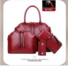 Brand luxury 4 sets bags oil wax handbag+shoulder bag top-handle bag+ key case leather design for women 2016