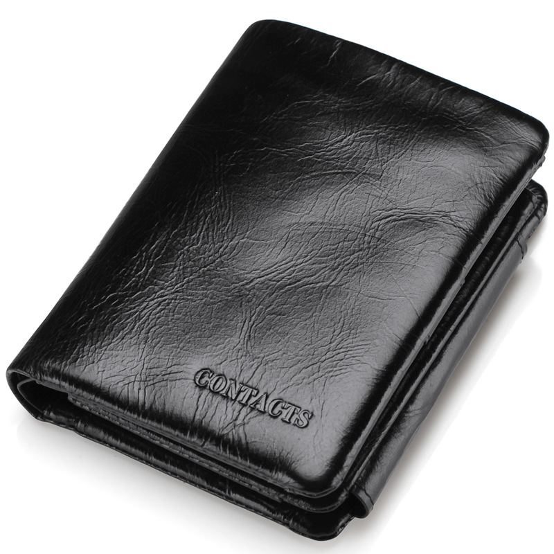 Hot sale 2016 100% Luxury Men&#39;s Top ITALIAN Genuine Leather Trifold Wallet Purse Black New free ...