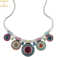 Bohemia Vintage Metal Enamel Statement Necklace Women Multicolor Necklaces & Pendants Jewelry Colar For Gift Party