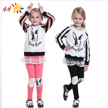 H&H 2015 New Autumn Winter Children Cartoon Rabbit Baby Girl Clothing Sets Children's Cartoon Suit Girls Top+Pants 2pcs Set(China (Mainland))