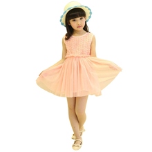 Summer Girls Rose Flower Dress Sleeveless Princess Lace One Piece Dresses 2-7Y