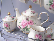 Hand Painted Pink Flower Cups and Saucers Bone China 15 Piece Cool Coffee Mugs English Teapot