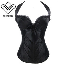 lingerie hot bow zipper vestido corset straps waist training overbust body shaper white black burlesque harness