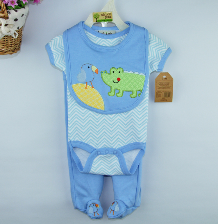 2015 Summer Hot Sale Baby Boy Clothing Sets Newborn Baby Cartoon elephant Sets Romper+Pants+bib 