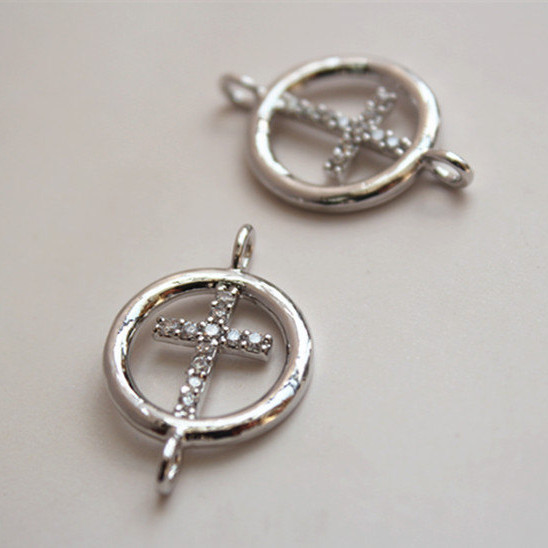 Zircon Silver Cross Pave Charms sideways 1pcs bulk Sideways Bracelet Charm, charm cross Zircon Silver Cross Pave Charms sideways 1pcs bulk Sideways Bracelet Charm, charm cross