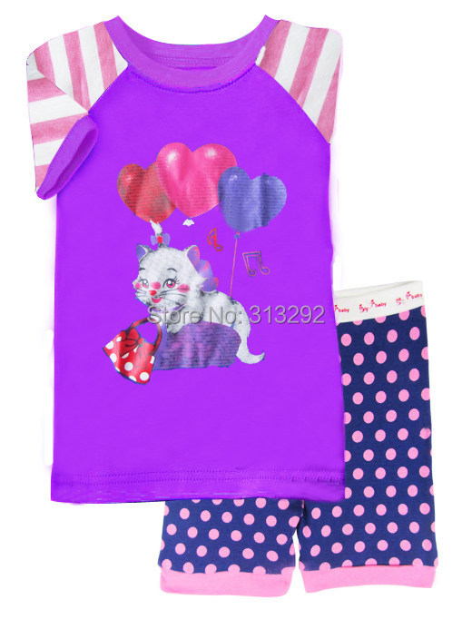 PS254, Cat, Baby/Children pajamas, 100% Cotton Rib short sleeve sleepwear clothing sets for 2-7 year.