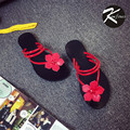 Kimfoxes Summer 2017 New Bohemia Wedge Women Sandals Cute Vintage Flower Women Flip Flops Women Shoes