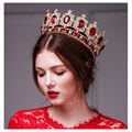 big European royal crown golden rhinestone imitation ruby tiara super large quinceanera crown wedding hair accessories