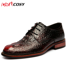 2016 British Style Alligator Leather Shoes Men Dress Fashion Business Crocodile Shoes Men Lace-Up Casual Oxford Breathable Shoes