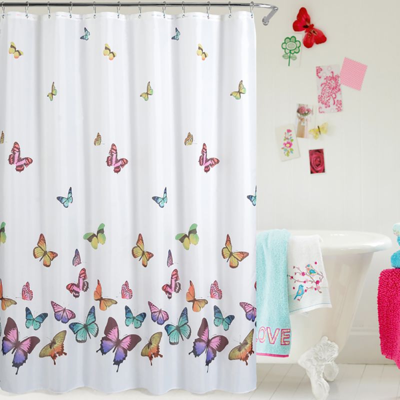 Butterfly Print Shower Curtain Bathroom Waterproof Polyester Fabric 180cm*180cm