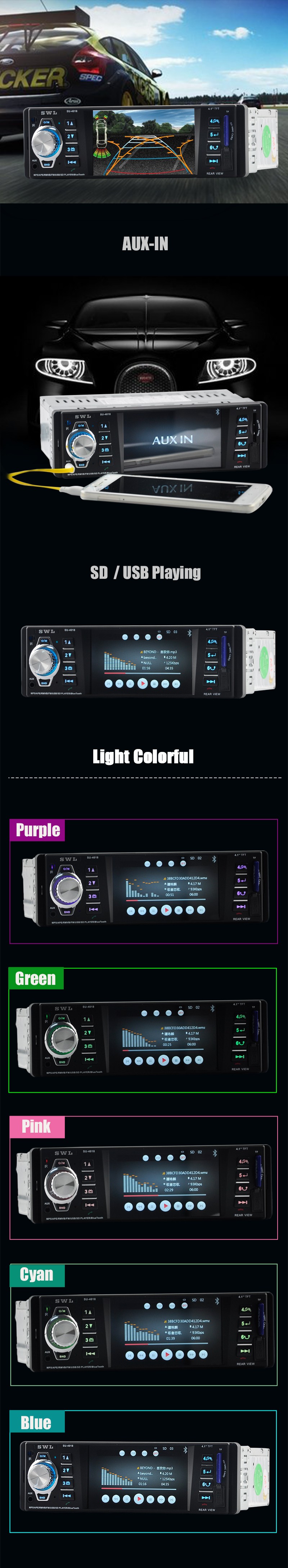 12V Car Radio MP5 Player 1Din 4.1" TFT HD Digital Stereo FM Radios Video USB SD Bluetooth Support Rear View Camera In-Dash 4018 12V Car Radio MP5 Player 1Din 4.1" TFT HD Digital Stereo FM Radios Video USB SD Bluetooth Support Rear View Camera In-Dash 4018