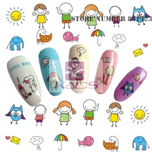 HOTSALE CZ001 New Cute Pattern Water Designer Stick Tips Nail Art Decals Wraps Beauty Stickers Decorations