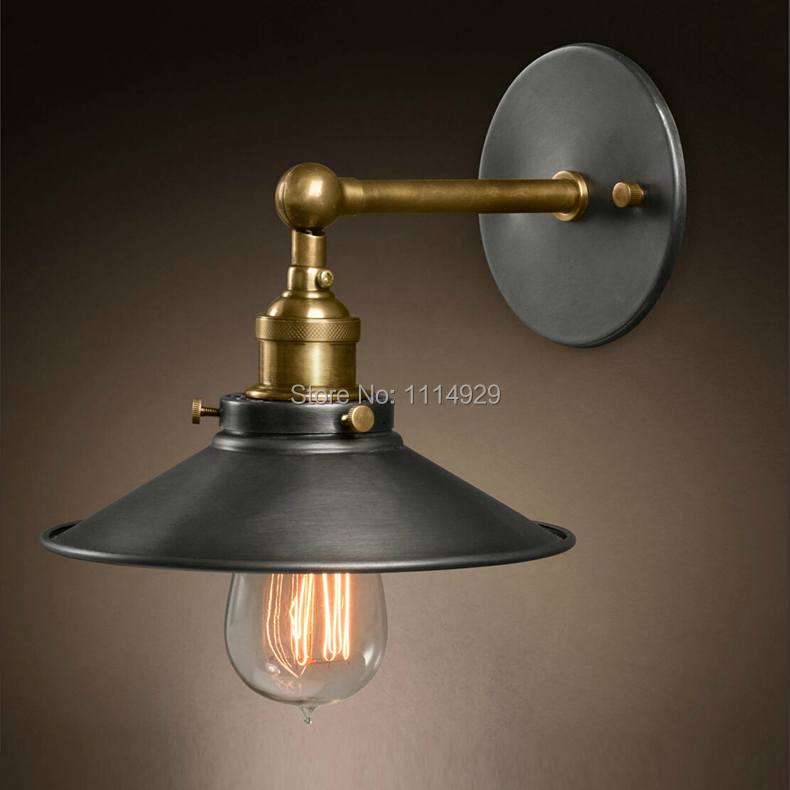 American Loft Industrial Wall Lamps Vintage Bedside Wall Light Metal 22cm Lampshade E27 Edison Bulbs 110V/220V