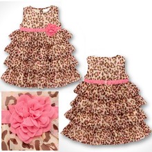 Cake Leopard Dress new fashion cotton baby summer girl princess leopard dresses Hot selling children girl dress free shipping
