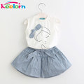 Keelorn 2017 Brand Summer Girls Clothing Sets Fashion Cotton print short sleeve T shirt and shorts