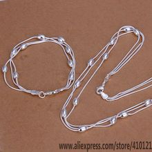 S140 Hot sale silver plated fine jewelry sets,Wholesale free shipping fashion set Egg Shape Triple Strands Bracelet Necklace