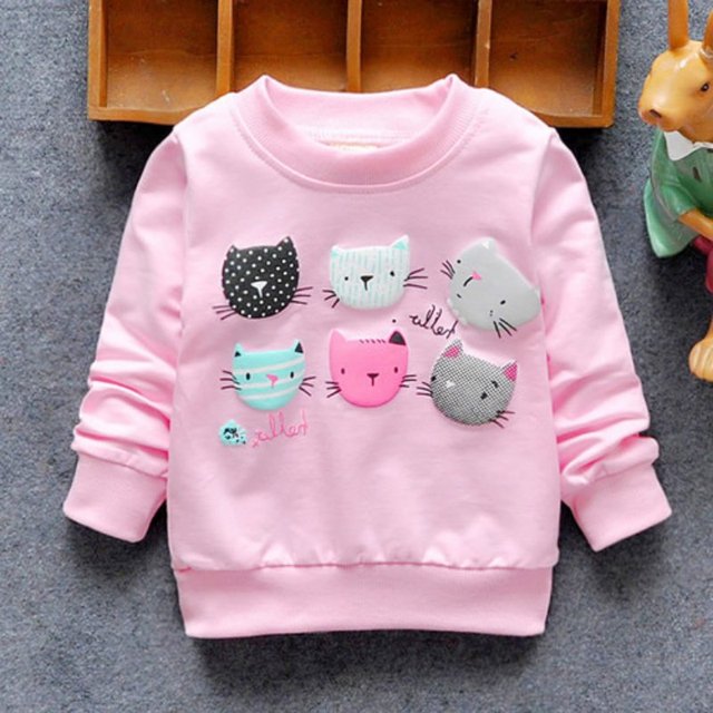 2016 Baby Дети Толстовки Мультфильм Cat С Длинным Рукавом Autum Тянуть Топ Куртка С Капюшоном
