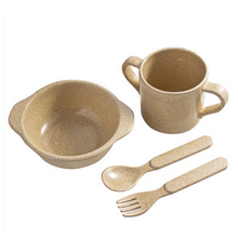 4pcs/set Baby Rice Husk Dishes Set Toddler Dinner Plate Kids Children Rice Noodle Bowl Cup Fork Child Feeding Training Tableware