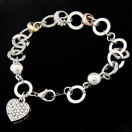 2014 New Fashion Women Men Jewelry Silver Plated Crystal Heart Peach Pendant Charms Bracelets & Bangles Min. $10(mix items)