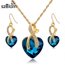 Gift! Gold Plated Jewelry Sets For Women Crystal Heart Necklace Earrings Jewellery Set Bridal Wedding Accessories 2016 SET140044