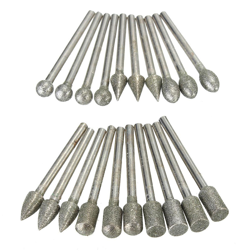 20 unids 3mm Vástago Diamond Grinding Burr Drill Bits Grinder para