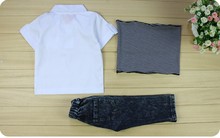 2015 summer boys denim clothing sets kids boys handsome short sleeved T shirt denim jeans scarf