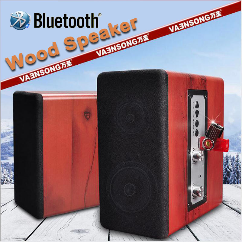 Фотография 2016 New 2.0 Wood Wireless Speaker Bluetooth Audio Music Receiver Adapter Stereo Sound System Wooden HiFi Subwoofer Speakers