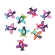 30PCs Multicolor Tartan Design Airplane Helicopter Shape 2 Holes Wood Buttons Fit Scrapbooking Sewing DIY 3×3.1cm