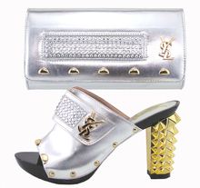 Fashion nigerian wedding shoes and bag set silver Italy style brand shoes SLL-01