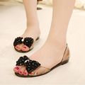 Summer Beading Crystal Girl Women Flat Sandals Jelly Bow Beach Shoes Transparent Sandalias Planas Mujer Soft