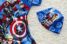 The new children s cartoon cute boys swimsuit piece boxer swimwear swimsuit hooded superhero
