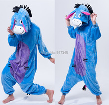 Cartoon Animal Cosplay Eeyore Donkey Onesies Pajamas Jumpsuit Hoodies Adults Cos Costume for Halloween and Carnival